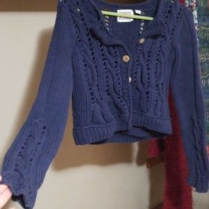 Navy knit or crochet cotton cardigan
